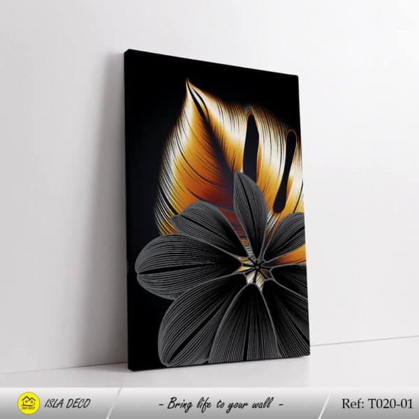 Feuilles doré et gris avec fond noir – Image 2