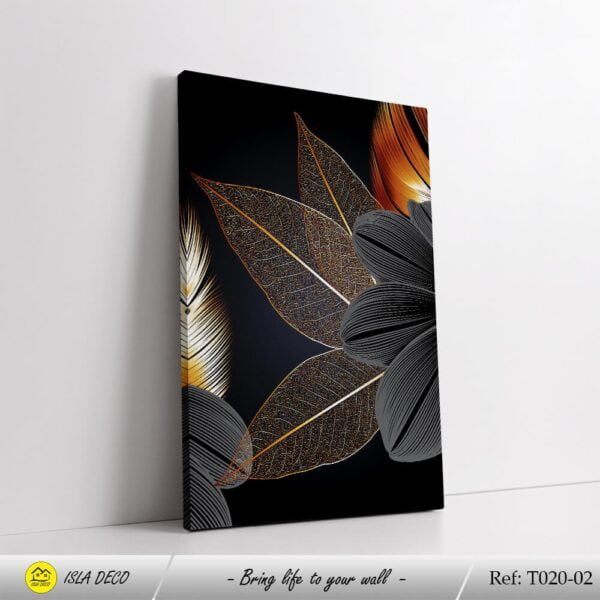 Feuilles doré et gris avec fond noir – Image 3