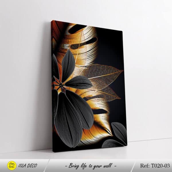 Feuilles doré et gris avec fond noir – Image 4