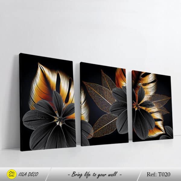 Feuilles doré et gris avec fond noir