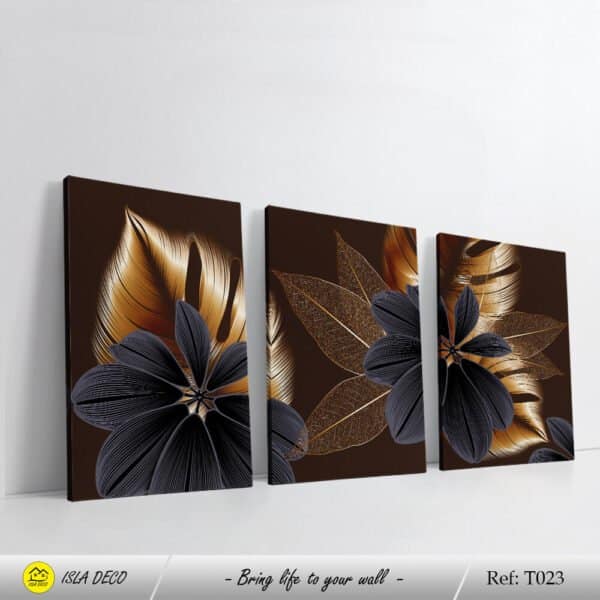 Feuilles doré et gris avec fond marron
