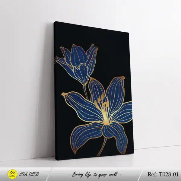 Fleurs dorées bleues abstraites – Image 2