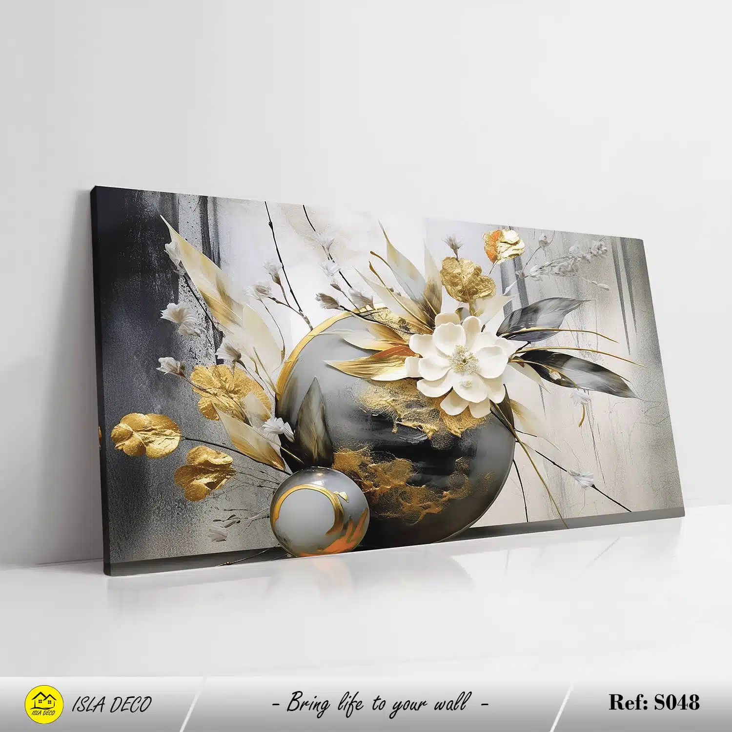 Tableau moderne vase doré et gris