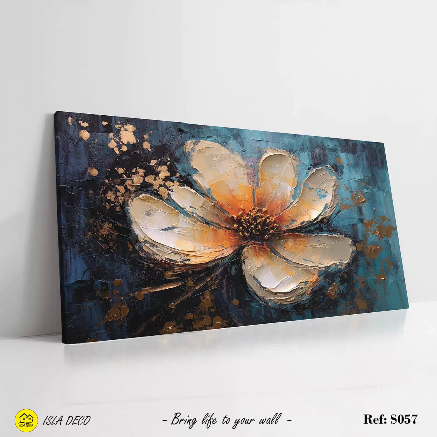 Effet peinture fleur orange sur fond bleu