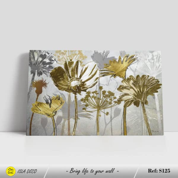 Tableau Floral Doré et Gris – Décoration Murale Élégante et Moderne – Image 3