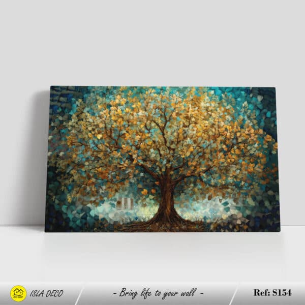 Abstrait d'un arbre avec feuilles dorées et vertes sur fond doux – Image 2