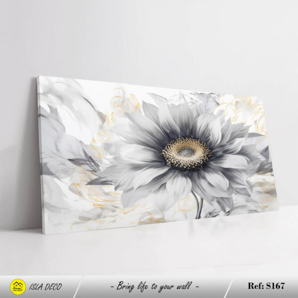 Toile décorative d'un tournesol noir et blanc avec éclats dorés