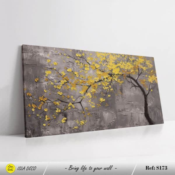 Tableau arbre jaune sur fond gris