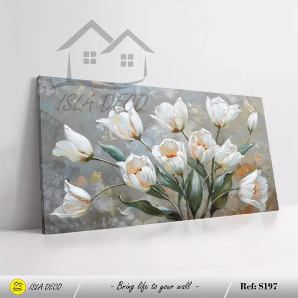 Tableau moderne bouquet de fleurs blanches sur fond texturé