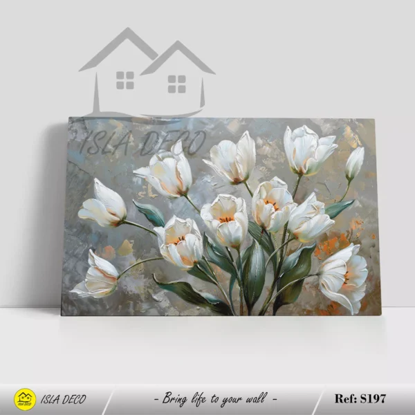 Tableau moderne bouquet de fleurs blanches sur fond texturé – Image 2