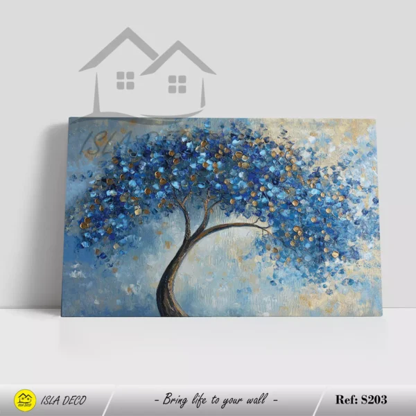 Arbre doré et bleu dans un style abstrait et apaisant – Image 2
