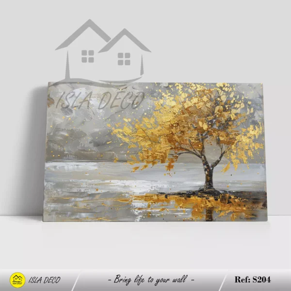 Paysage élégant avec arbre doré et fond gris texturé – Image 2