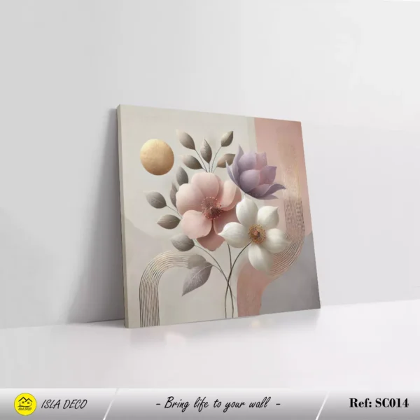 Art Floral Moderne avec Fleurs rose et Détails Dorés