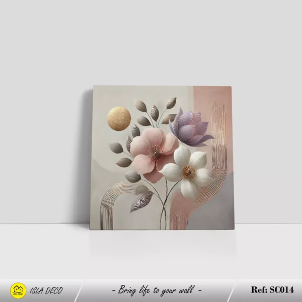 Art Floral Moderne avec Fleurs rose et Détails Dorés – Image 2