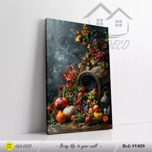 Scène automnale avec fruits, feuillage et lanterne – Image 3
