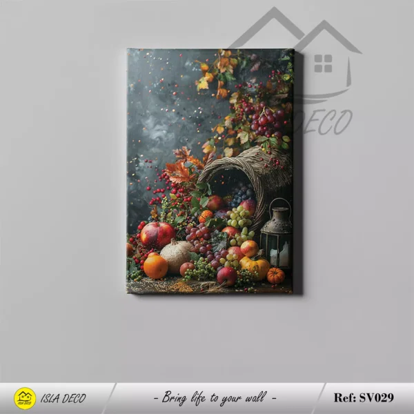 Scène automnale avec fruits, feuillage et lanterne – Image 2