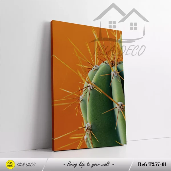 Cactus et Fleurs Sauvages sur Fond Orange – Image 2