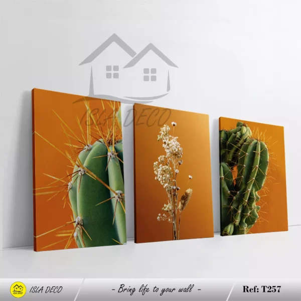 Cactus et Fleurs Sauvages sur Fond Orange