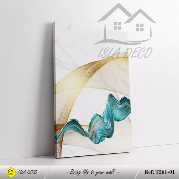 Tableau abstrait moderne avec des touches de bleu vert et doré – Image 2