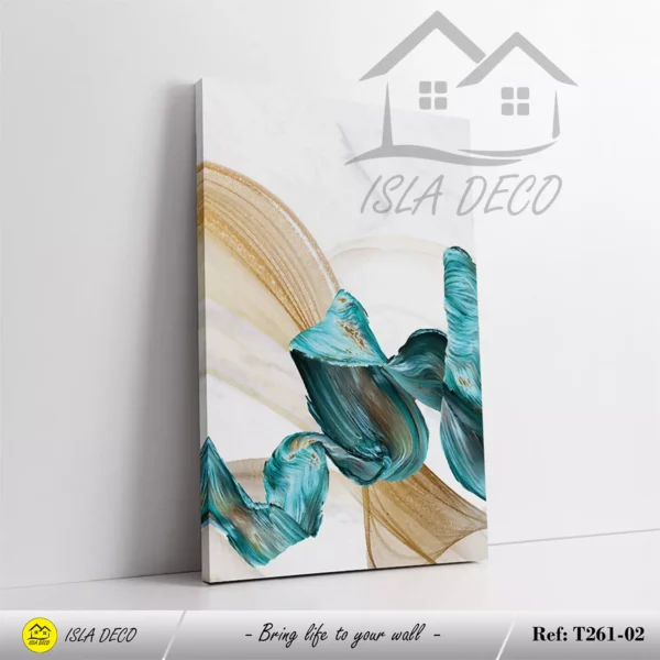 Tableau abstrait moderne avec des touches de bleu vert et doré – Image 3