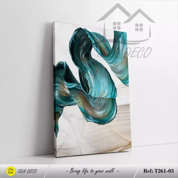 Tableau abstrait moderne avec des touches de bleu vert et doré – Image 4