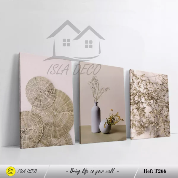 Toiles avec vases, fleurs séchées et motifs naturels